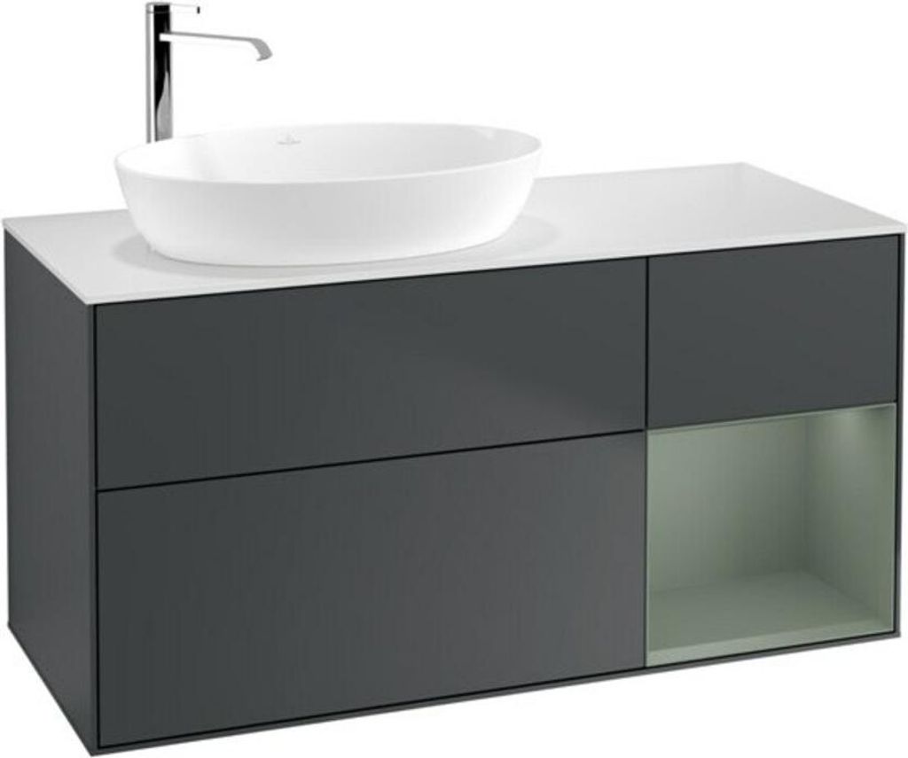 V&B Waschtischunterschrank Wandbeleuchtung Finion 120cm, Pl w m, Rg Ol m Lac, md bl. m Lac
