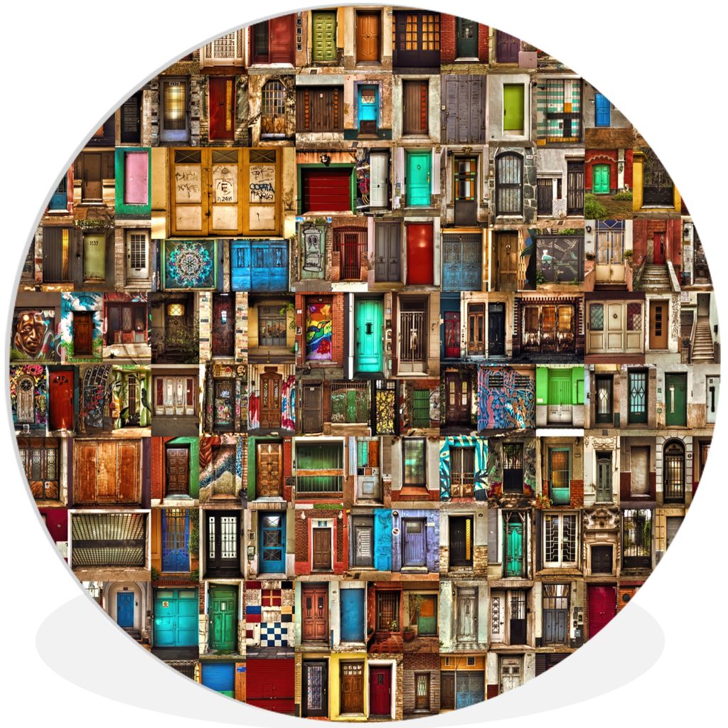 MuchoWow Rundes Wandbild - Runde Bilder Türen - Bunt - Collage - Architektur Ø 30 cm Kreis Wanddekoration Kunststoff - Wandkreis - Wandschmuck ...