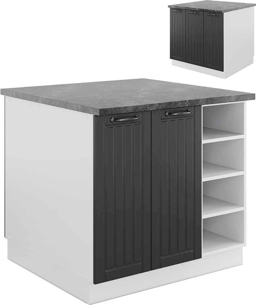 Kücheninsel Vicco Fame-Line Anthrazit Landhaus/Weiß 90 cm ohne Arbeitsplatte, Model 38727