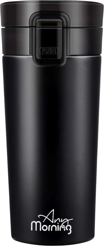 Any Morning BA21522 Tazza thermos 380 ml, acciaio inox doppio strato, a prova di perdite, coperchio con chiusura a bottone, filtro in acciaio, 12,85 oz