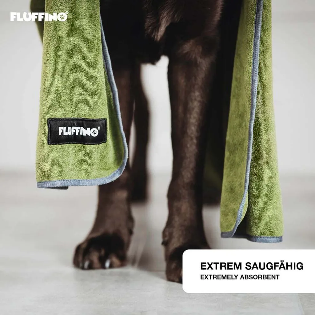 Set 4 Pezzi FLUFFINO® Asciugamano Cane Microfibra Grigio/Verde