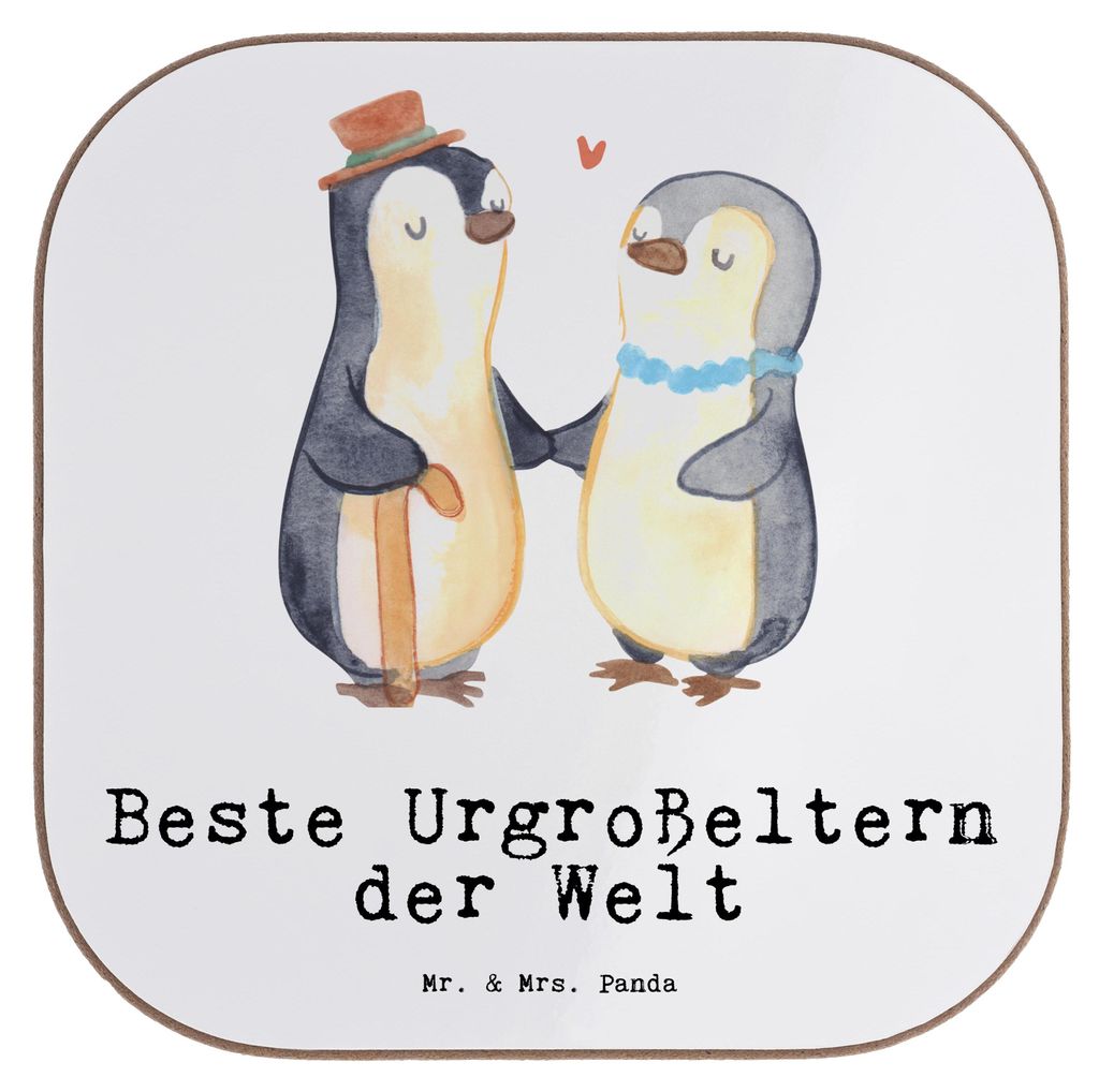 Mr. & Mrs. Panda Getränkeuntersetzer Pinguin Beste Urgroßeltern der Welt - Weiß - Geschenk, Oma, Untersetzer für Gläser, Coaster, Opa, Tischun...