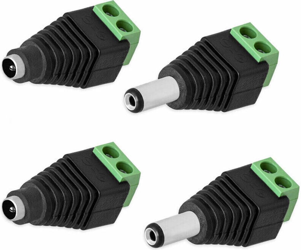 2x DC Buchse + 2x DC Stecker Adapter 2,1 mmx 5,5 mm > Terminal Block 2 Pin Schraubklemmen Netzadapter