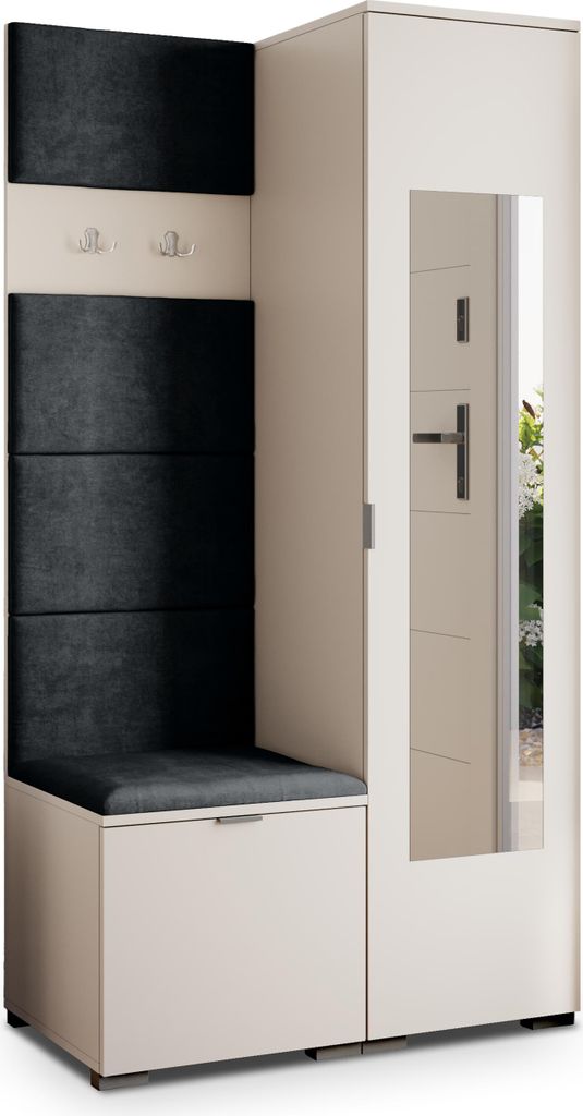 Masseno Garderobe-Set VIRA 95/181/51 cm Modern Garderobenschrank Kaschmir, Veloursstoff MONOLITH 95 (Schwarz)