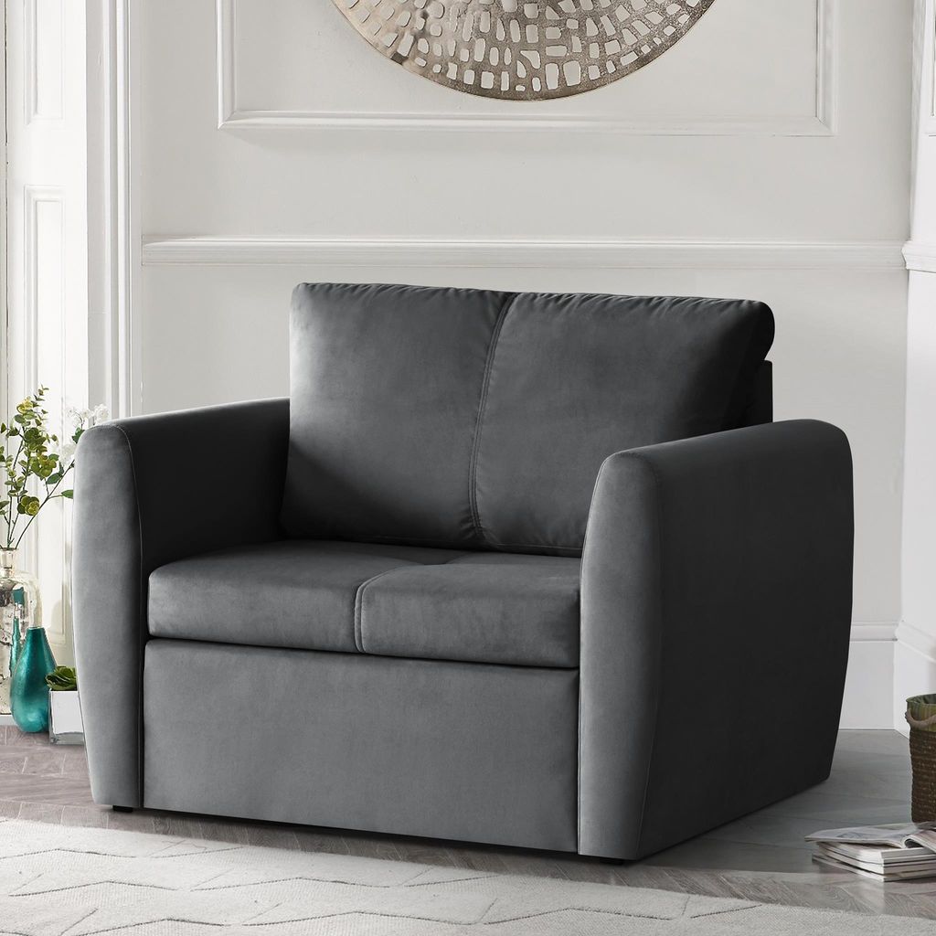 Relaxsessel KAMEL, Dunkelgrau, Loungesessel mit Bettfunktion, Bettkasten, Samtstoff
