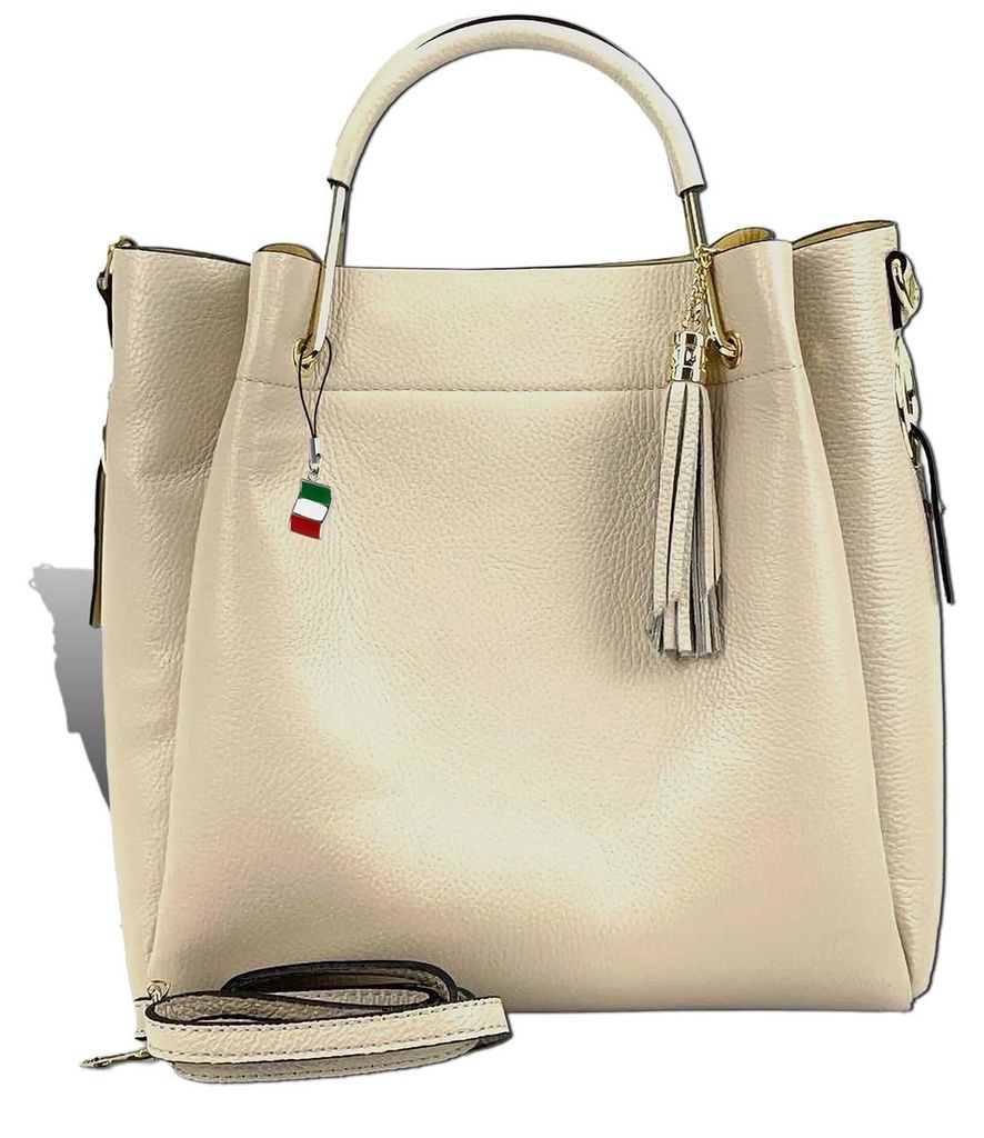Florence Leder Tasche Damen Umhängetasche Handtasche beige 30x13x21cm inklusive Italien Flagge D2OTF157I