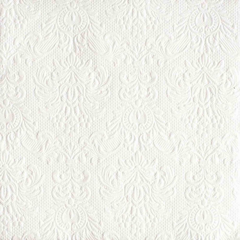 15 Servietten Elegance geprägt 40x40cm hochwertig Blüte Ornament edel elegant, Farbe:white