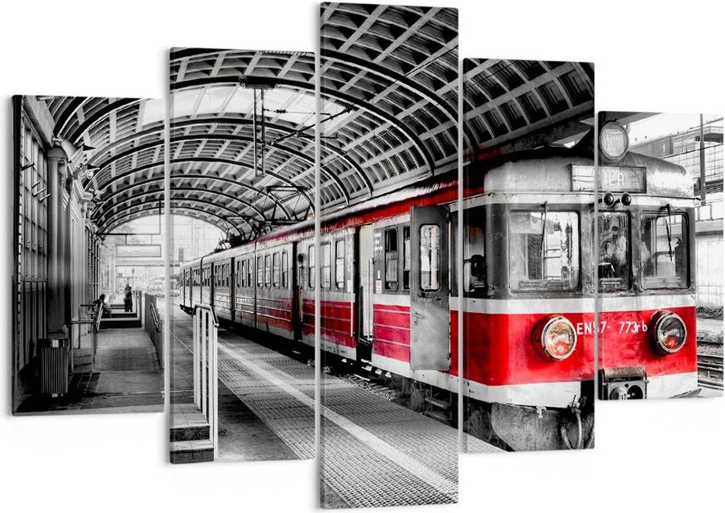 Bild auf Leinwand - Leinwandbild - Bahn Bahnhof Zug Transport - 150x100cm - Wand Bild - Wanddeko - Leinwanddruck - Bilder - Kunstdruck - Wanddekora...
