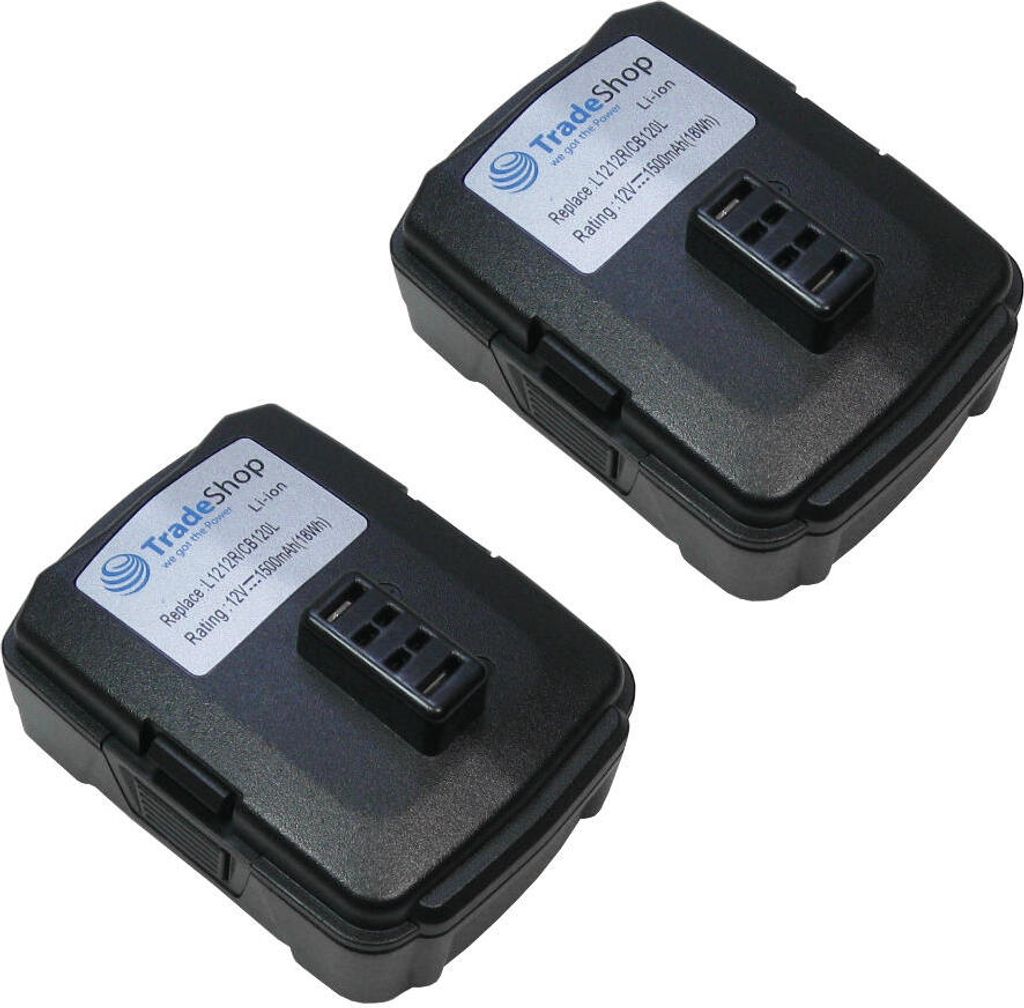 2x Trade-Shop Li-Ion Akku 12V / 1500mAh ersetzt Ryobi 130503001 130503005 BPL1220 CB120L für Ryobi BID1201 CAH120LK CD100 CK212DA CKF120LM CR1201 ...