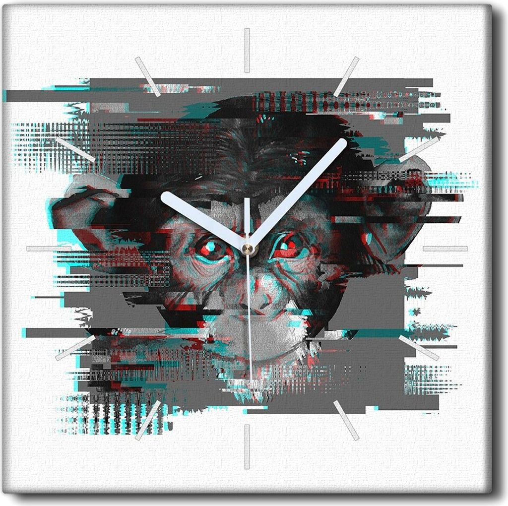 Coloray Uhr auf Leinwand 30x30 cm Wand Uhr Dekoration Wohnzimmer Segeltuch weiße Zeiger -Affe-Tiere Tropics.