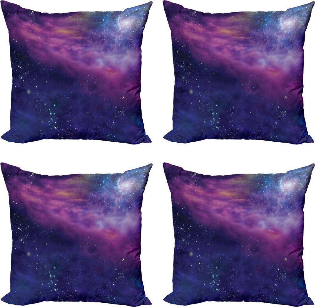 ABAKUHAUS Weltraum Kissenbezug Set (4 Stück), Galaxy Nebula Stern, Moderner Doppelseitiger Digitaldruck, 40 cm x 40 cm, Lila-blau