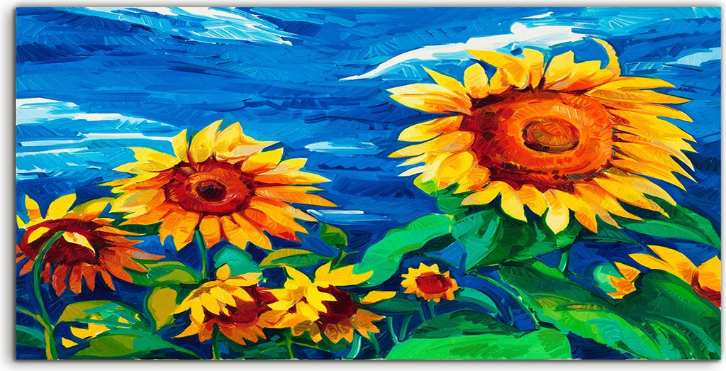Coloray Spritzschutz aus Glas 140x70 Wandkunst Küchenrückwand Foto Wand Pflanzen Blumen Sonnenblumen