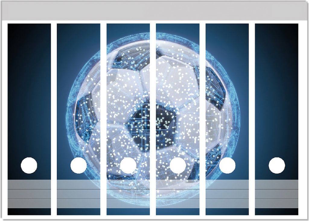 Wallario Ordnerrücken Sticker, selbstklebend für breite Ordner, 6 Stück, Motiv Fußball digital - Netzwerk in blau