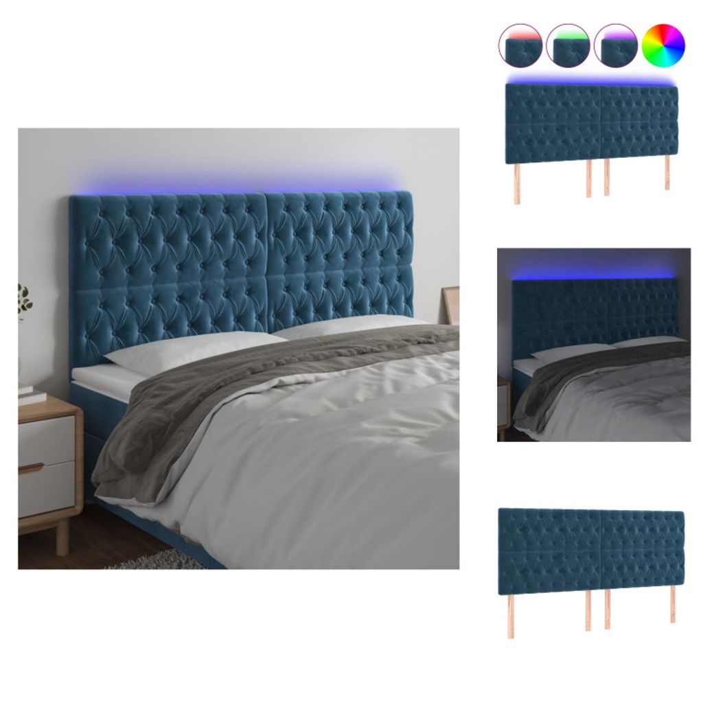 vidaXL LED Kopfteil Dunkelblau 200x7x118/128 cm Samt - Kopf- & Fußenden