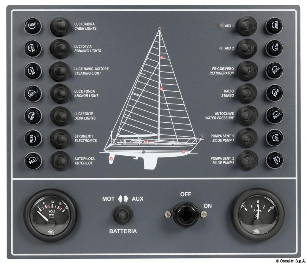 Elektrisches Steuerpanel für Segelboot 14 Schalter - Osculati 14.808.01