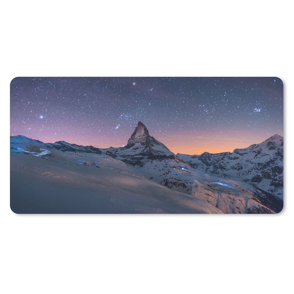 MuchoWow Mauspad Mousepad Nacht über der Landschaft im Winter des Schweizer Matterhorns 60x30 cm - Mousepads - Maus Mat - Pad - Mausunterlage - ...