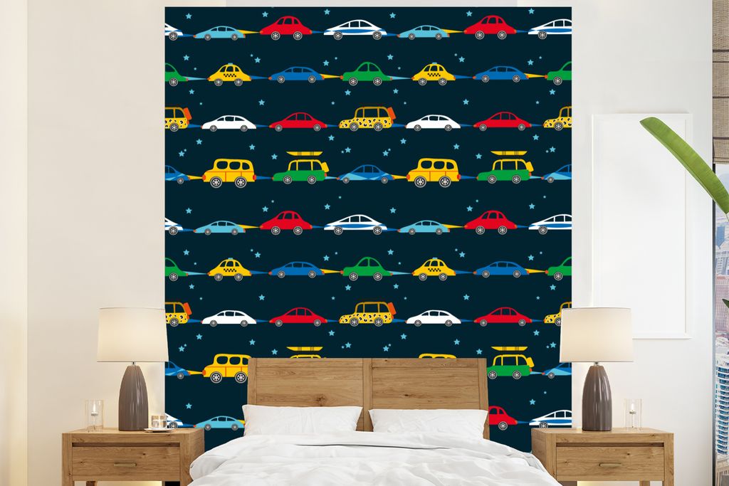 MuchoWow Fototapete für Wohnzimmer oder Schlafzimmer Wandtapete Vinyl Motivtapete Muster - Auto - Raumfahrt - Kind - Kinder - Kinder - 195x240 c...