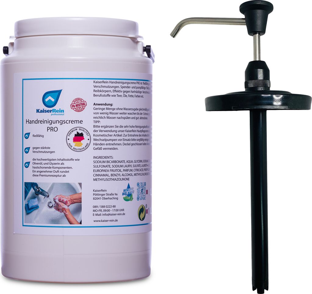 KaiserRein Handreinigungscreme PRO 3 L Handwaschpaste Eimer und Pumpspender SET gegen stärkste Verschmutzungen Hocheffektiv gegen hartnäckige Ver...