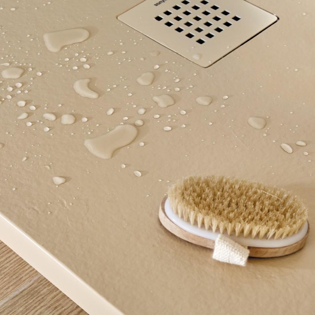 SANYCCES STRATO Rechteckige Duschwanne Mineralwerkstoff rutschfest 90 x 70 cm, beige