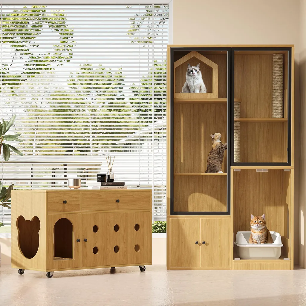 Cachez la litière de vos chats grâce à cette villa design érable jaune - 4