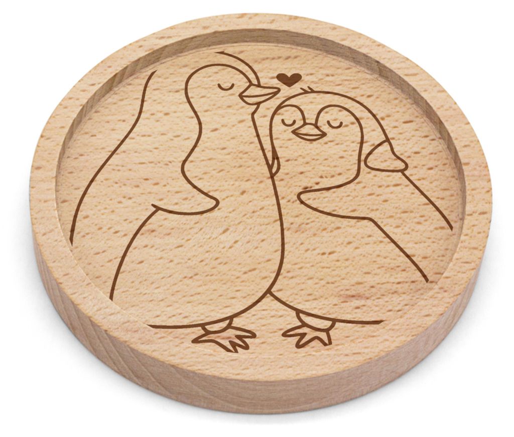 Mr. & Mrs. Panda Untersetzer Holz Pinguine Einschlafen - Transparent - Geschenk, für Frauen, Valentinstag, Coaster, Tassenuntersetzer, Partner, Bi...