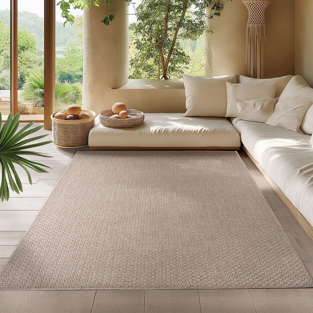 Homebyhome Outdoor Teppich Flachgewebe Wetterfest Robuster UV-Beständig, Sisal Optik, Ideal für Küche, Balkon, Terrasse Grösse 120x170 cm