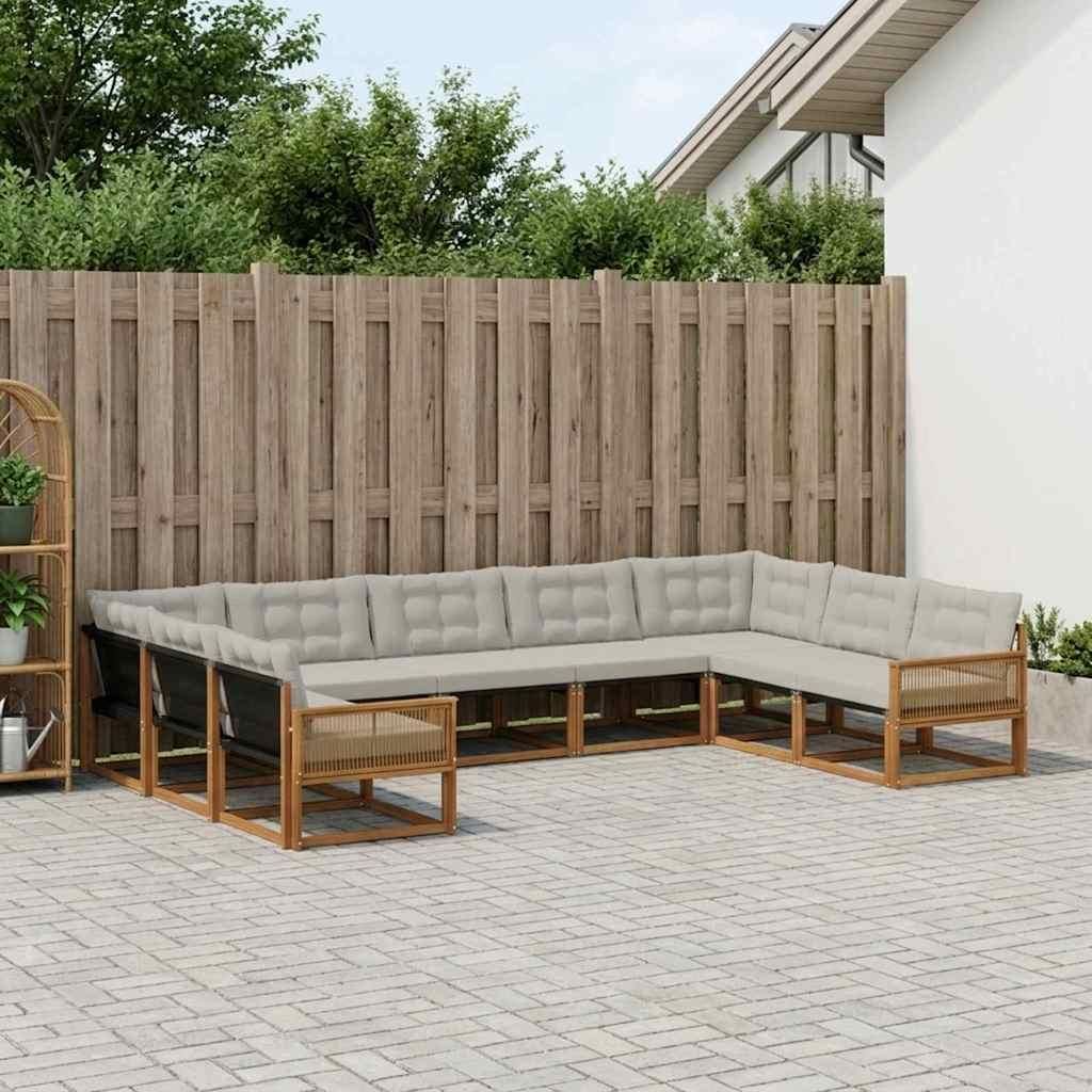 Möbel Outdoor-Sofagarnitur mit Kissen 9 pcs Natürlich und HellgrauGartensofas - Gartensofas c448