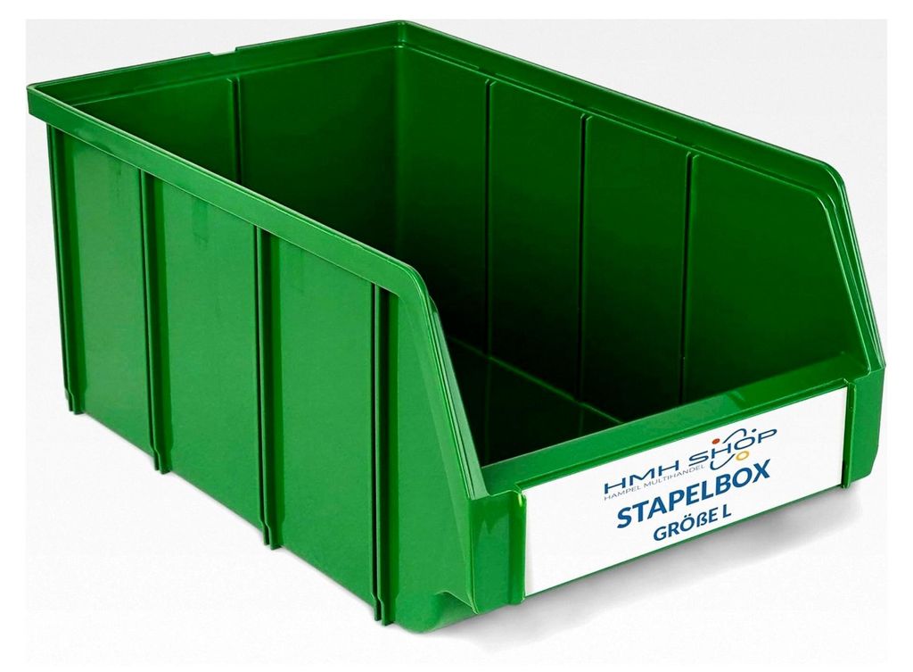 4 Stapelboxen Größe L für Werkstatt, Garage und Keller, Sichtlagerboxen 335x209x152mm, grün