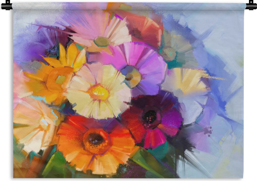 MuchoWow Wandteppich Wandbehang Ölfarbe - Farben - Blumen 60x45 cm Tapisserie Dekoration Wandtuch - Das Schlafzimmer