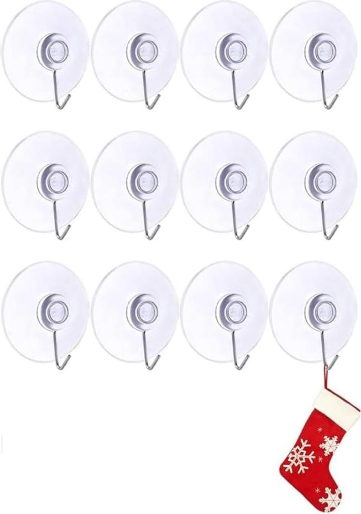 Comforty Saugnäpfe mit Haken 12er Pack - Transparente Saughaken für Fenster, Bad und Küche - Ideal für Fensterdeko, Lichterketten und als Handt...
