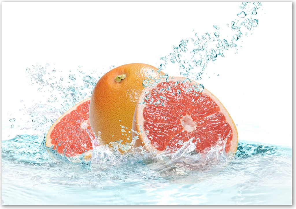 Tulup Glas-Bild - 100 x 70 - Wandbild aus Glas - Wandkunst - Wandbild hinter gehärtetem Sicherheitsglas - Essen & Getränke - Grapefruit - Orange