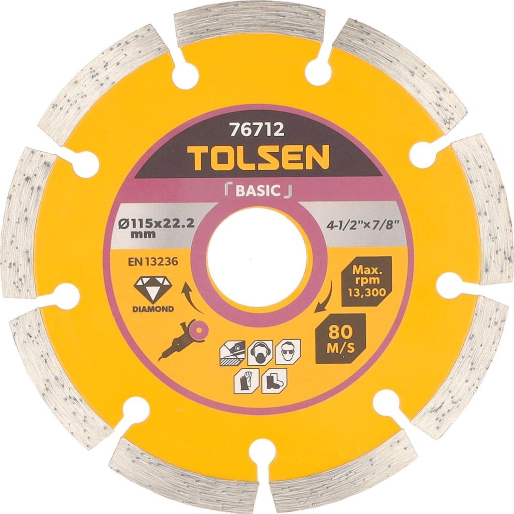 Tolsen Diamantscheibe 115 mm x 22,2 mm – 7 mm Schnittbreite – Zum Trockenschleifen – Für Form- und Präzisionsschnitte in Fliesen und Stein ...