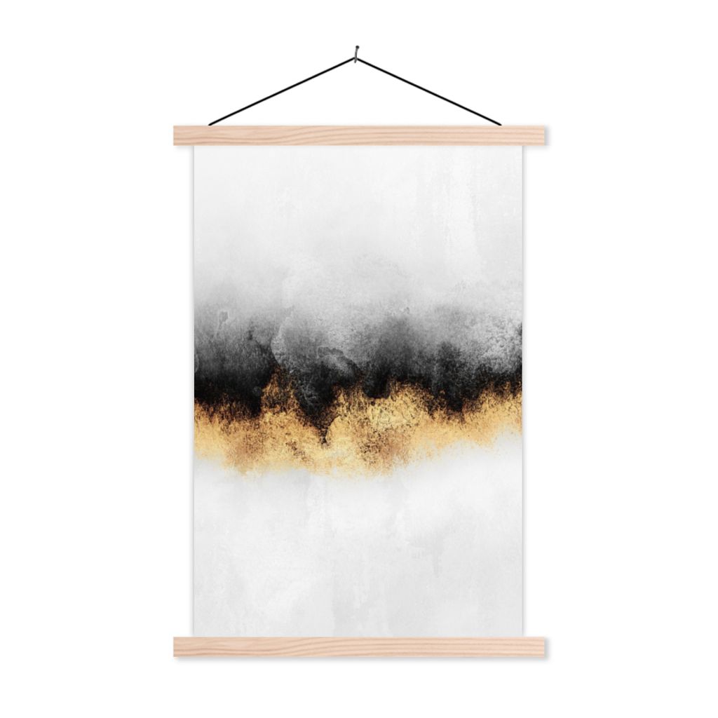 MuchoWow Textilposter Gold - Chic - Abstrakt - Schwarz - Weiß - Luxus 40x60 cm mit holzfarbenen Rahmen - Poster