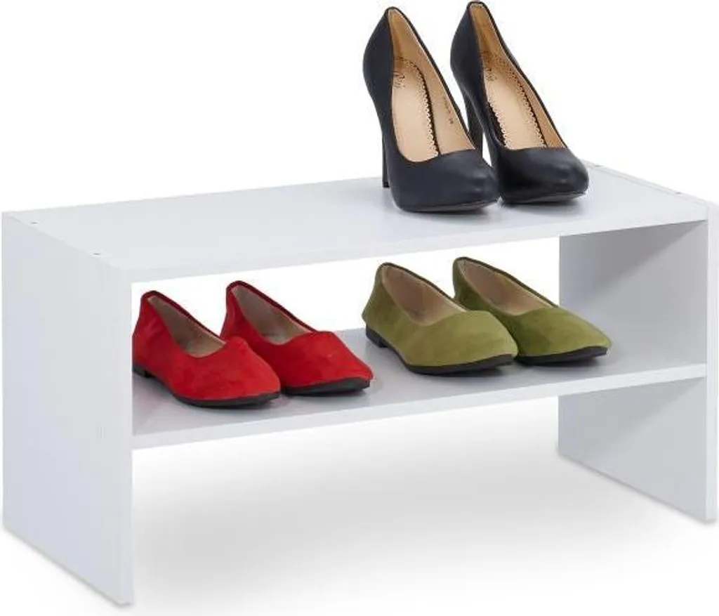 Etagère à chaussures blanche en bois 2 niveaux - Finition laquée et design