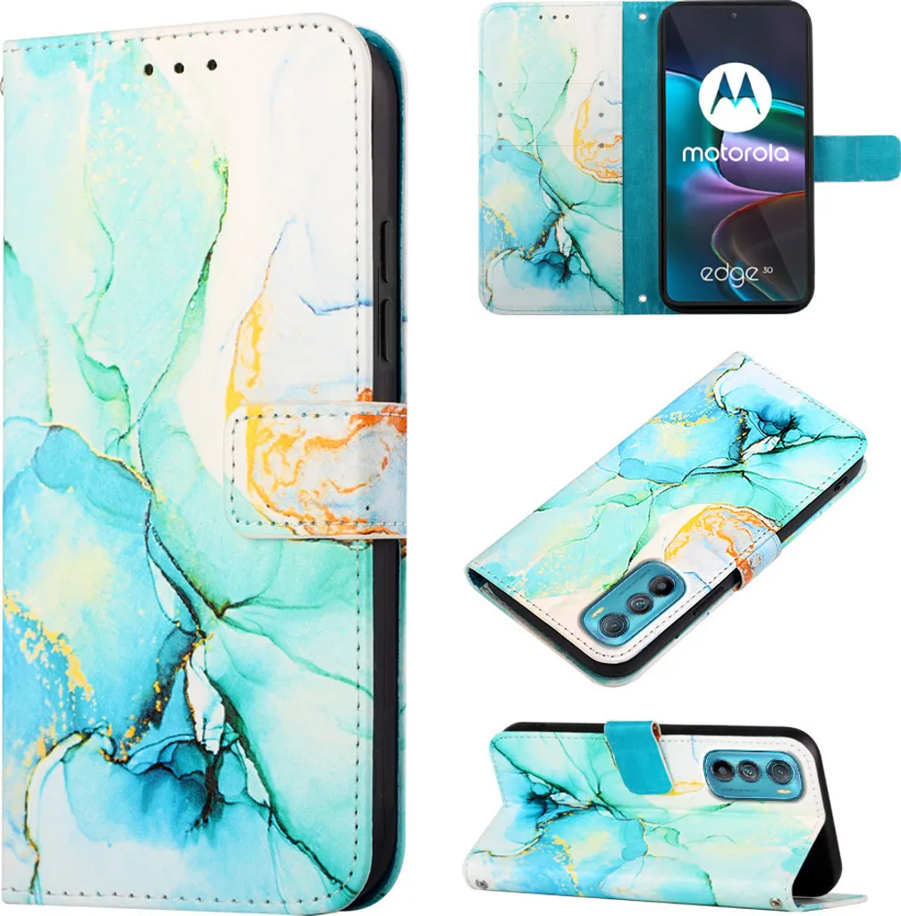 Cover Motorola Edge 30 Portafoglio Marmo Verde - Protezione Premium