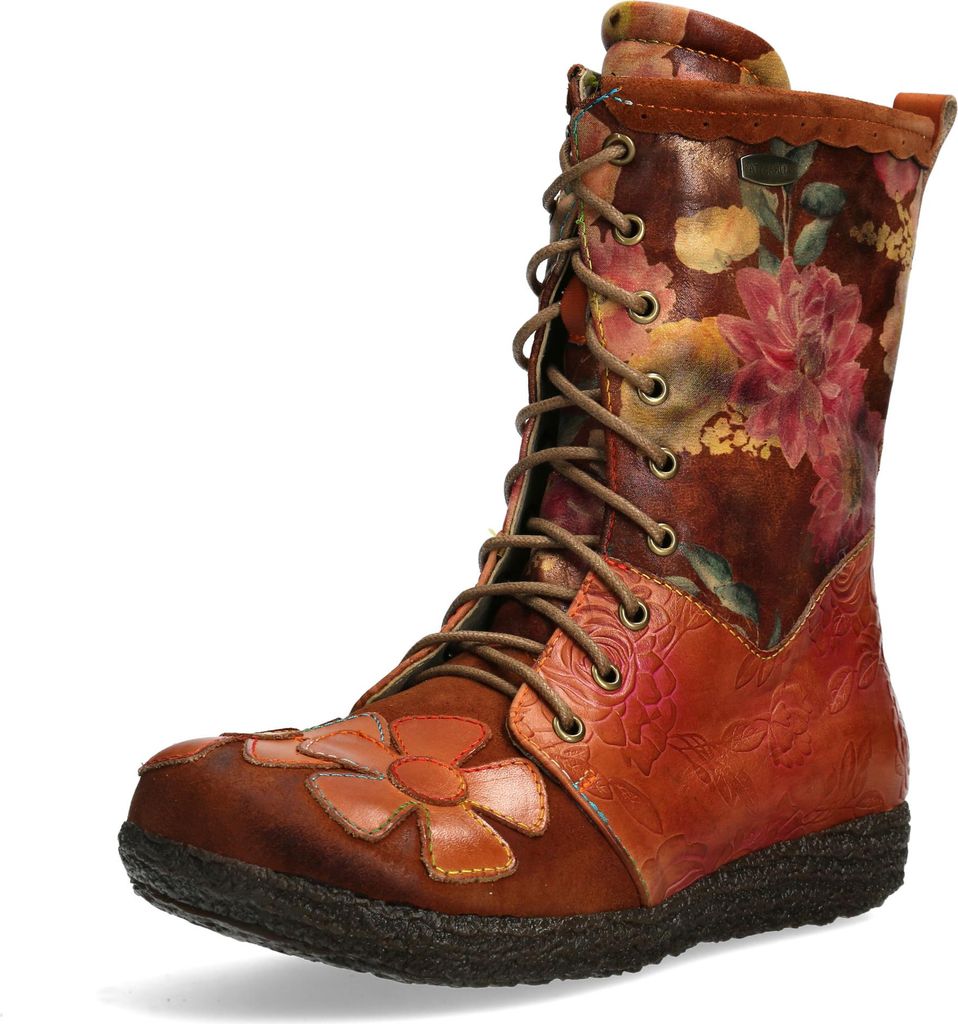 Laura Vita Damen Stiefelette Leder Blumenmuster und florale Prägung Gocno 05, Größe:38 EU, Farbe:Braun