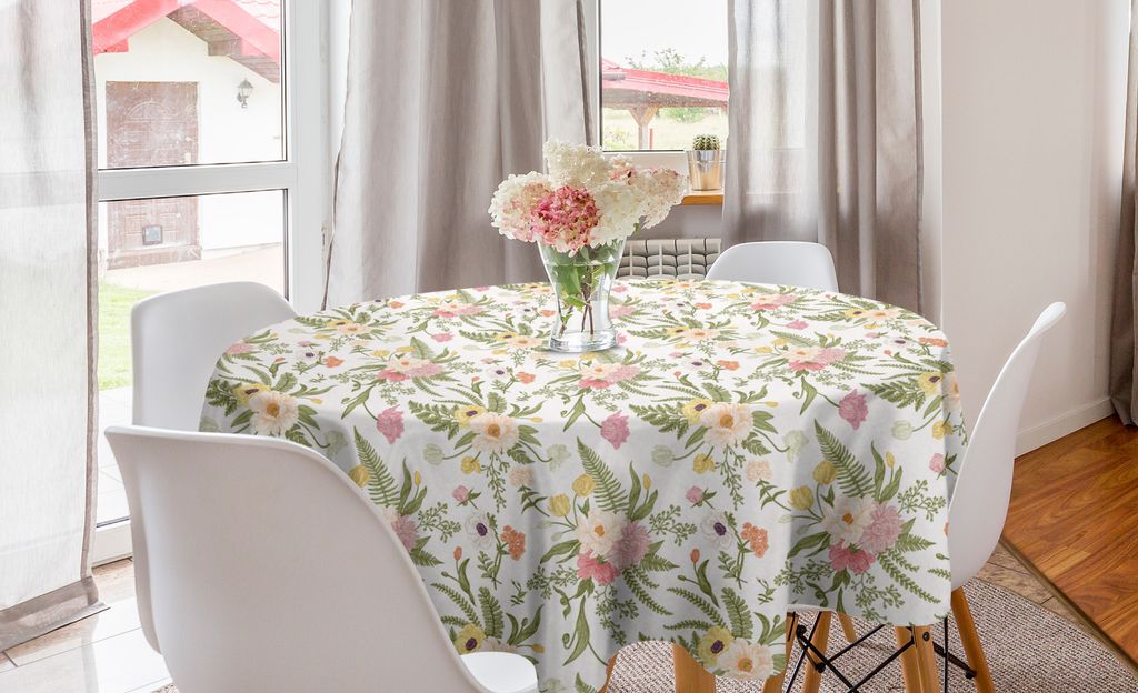 ABAKUHAUS Englischer Garten Runde Tischdecke, Vintage Pastel Flora, Kreis Tischdecke Abdeckung für Esszimmer Küche Dekoration, 150 cm, Mehrfarbig