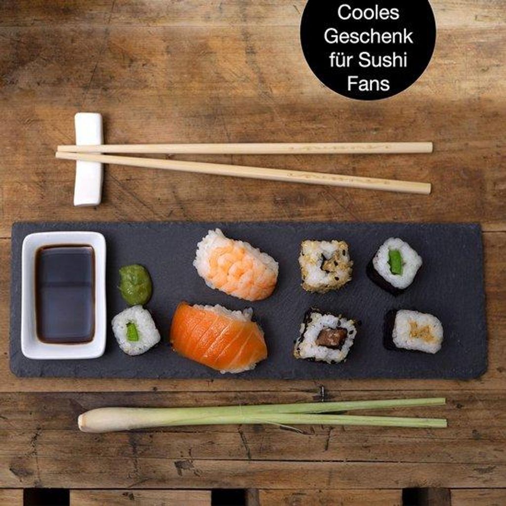 Sushi-Service-Set aus Holz für 2 Personen – inkl. Stäbchen, Halter und Saucenschalen