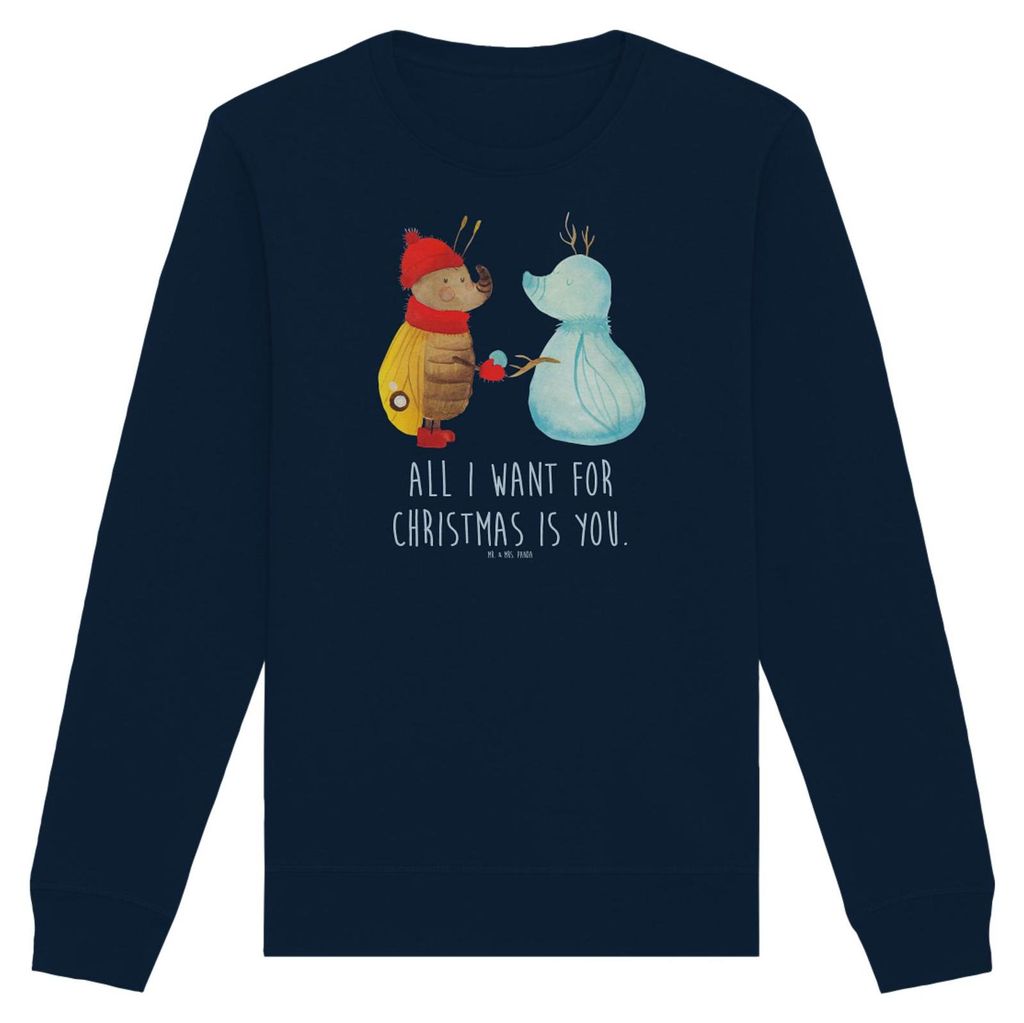 Mr. & Mrs. Panda Baumwoll Pullover Nachtfalter Schneemann Größe XL - French Navy - Geschenk, Weihnachtsgruß, Sweater, Weihnachten, Sweatshirt, W...