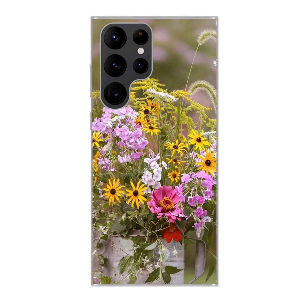 MuchoWow Handyhülle Schutzhülle Hülle für Samsung Galaxy S22 Ultra Blumen - Gießkanne - Farbe Silikon Softcase Handy Hülle - Abbildung