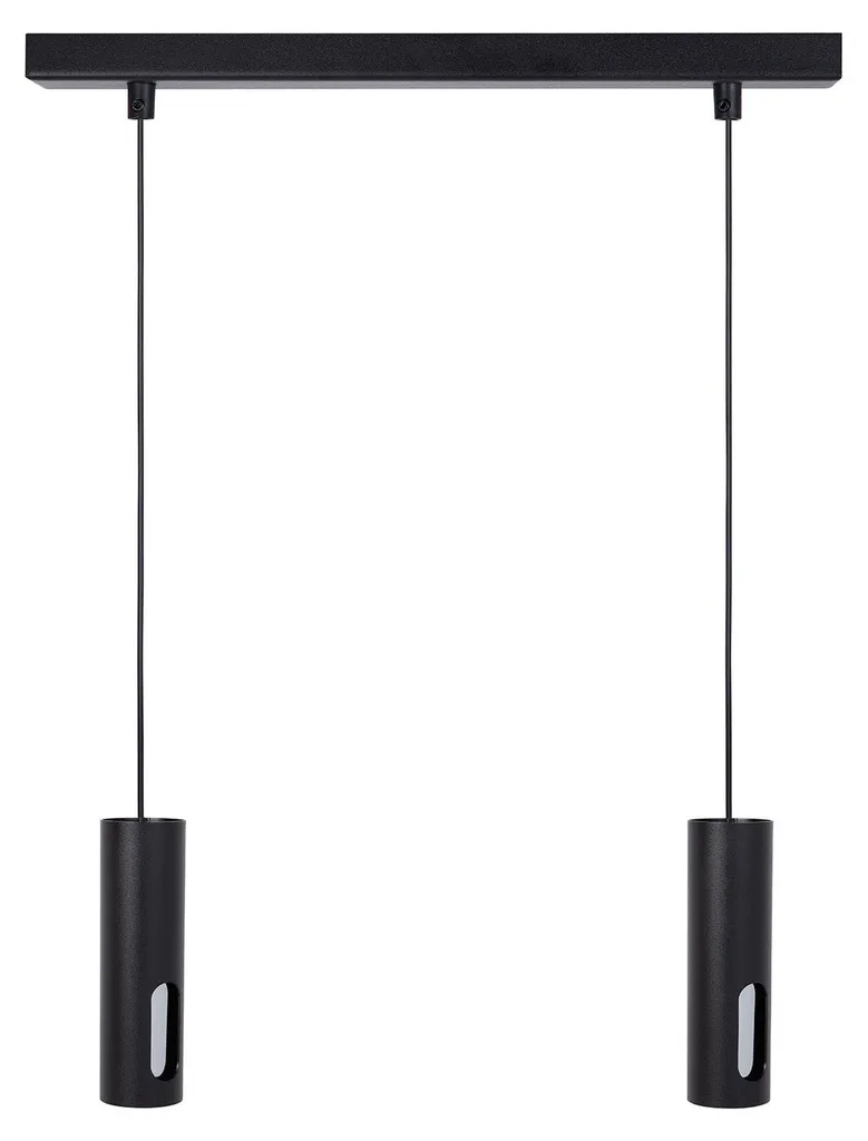 Luminaire Suspendu FLOW en Métal Noir et Argent - Barre LED 2xGU10