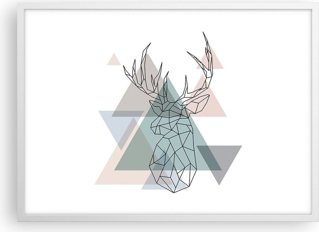 Gerahmtes Poster - Weißer Rahmen - Hirsch Abstraktion - 70x50 cm - Wand Bild - Wanddeko - Wandbilder - Kunstposter - Wandposter - Bilderrahmen - B...