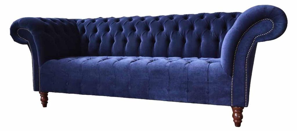 Chesterfield Design Luxus Polster Sofa Couch 3 Sitz Blau Produktbild 