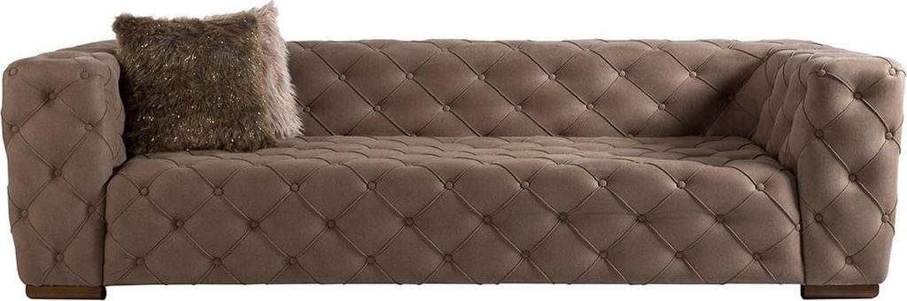 Casa Padrino Luxus Chesterfield 3er Sofa Grau / Braun 240 x 95 x H. 81 cm - Chesterfield Wohnzimmer Sofa - Chesterfield Wohnzimmer Möbel - Luxus K...