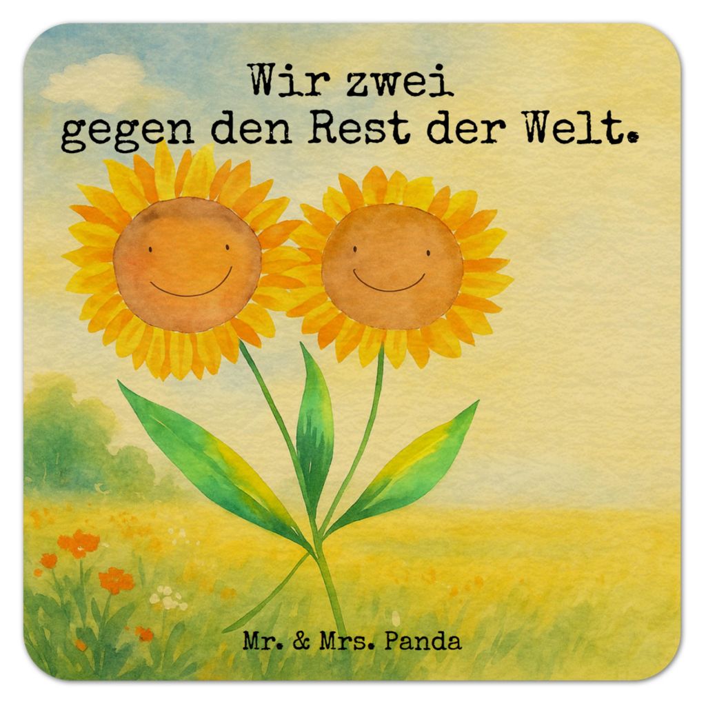 Mr. & Mrs. Panda Tischuntersetzer Blume Sonnenblume Design 100er Set - Weiß - Geschenk, Best Friends, Bierfilzl, gläseruntersetzer, bieruntersetz...