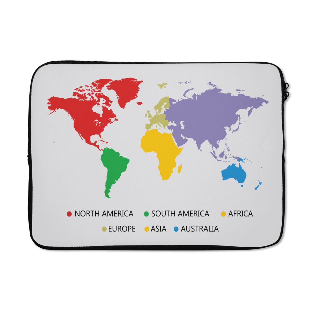 MuchoWow Laptop Hülle 13 Zoll Weltkarte - Einfach - Farbenfroh Laptoptasche - Laptophülle - Sleeve - Rundumschutz