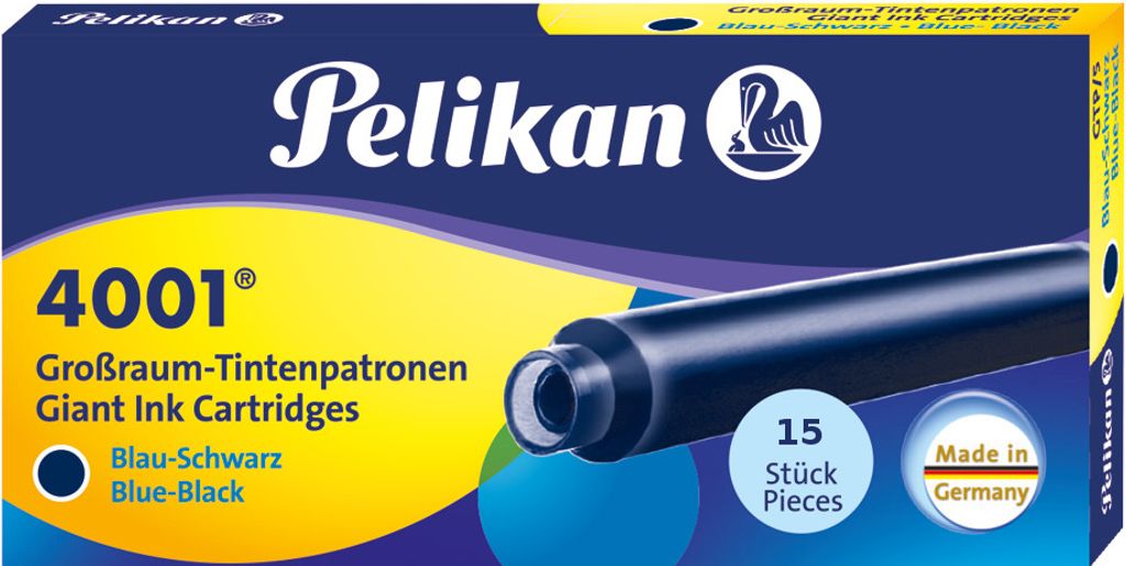 15 Pelikan Großraum Tintenpatronen 4001 / Füllerpatronen / Farbe: blau-schwarz