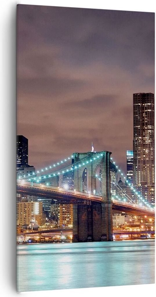 Bild auf Leinwand - Leinwandbild - Stadt Brücke Wolkenkratzer - 65x120cm - Wand Bild - Wanddeko - Leinwanddruck - Bilder - Kunstdruck - Wanddekora...