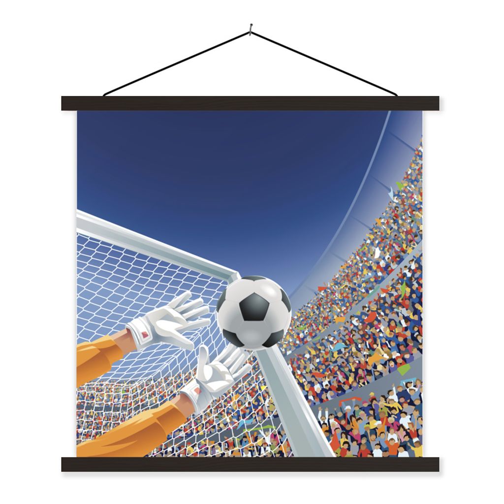 MuchoWow Textilposter Eine Illustration eines Torwarts, der den Fußball stoppt - Junge - Mädchen - Kind 40x40 cm mit schwarzem Rahmen - Fotos