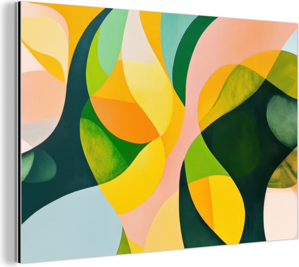 MuchoWow Wanddekoration Metall Metallbild Wandkunst 30x20 cm Abstrakt - Gelb - Rosa - Grün MuchoWow Aluminium Gemälde - Aluminiumgemälder